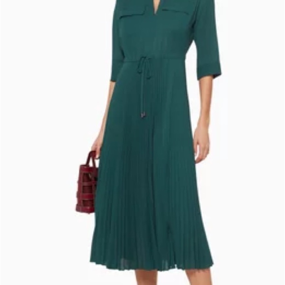 Whistles Dark Green Wendy Pleat Shirt Dress